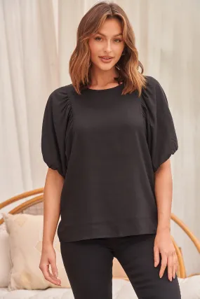 Piper Black Linen Batwing Top